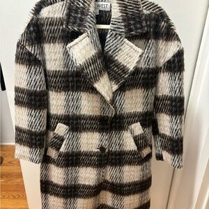 Nine West Black and Cream Plaid Teddy Jacket